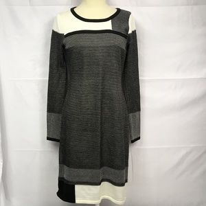 Ivanka Trump Black & White Block Sweater Dress